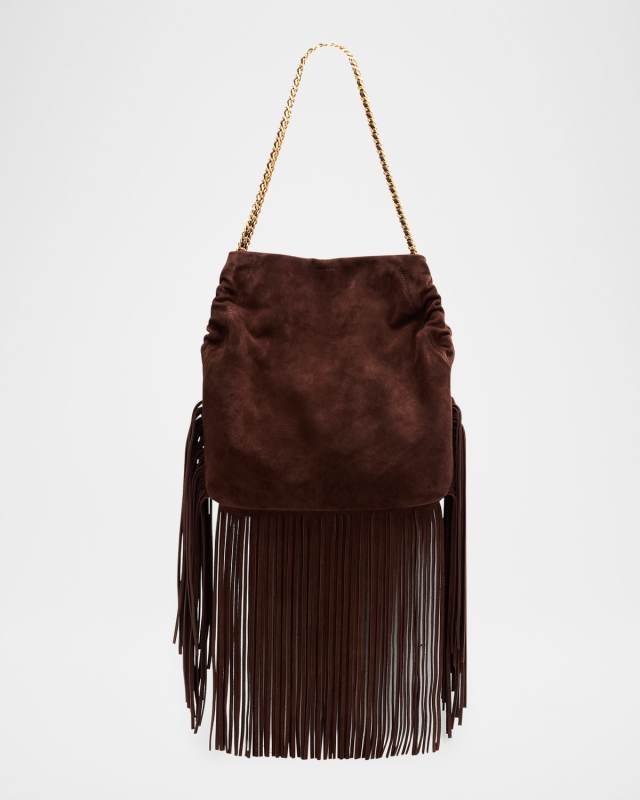 Slouch Large Fringe-Trim Suede Tote Bag